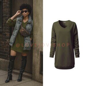 Streetwear | Oversized Tunic Style Fleece Sweatshirt w Pockets in Olive  | NWOT